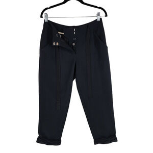 Wilfred Aritzia Crop Pants sz 2 Women Black Button Fly Crepe Paper Bag Tie Waist